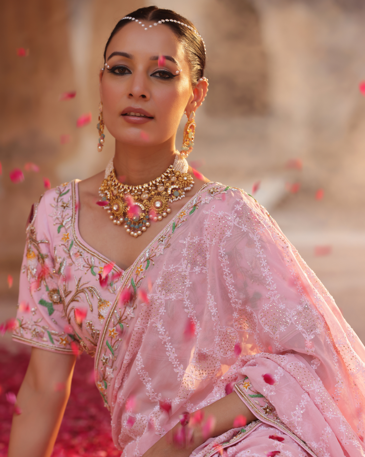Georgette Saree With Chikankari And Zardozi Work