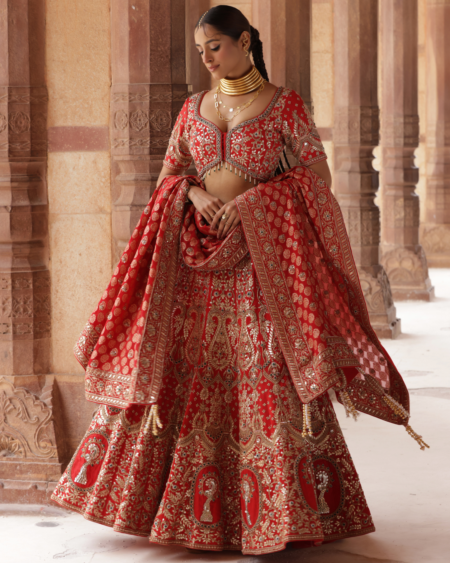 Mirror Embellished Banarasi Lehenga Set