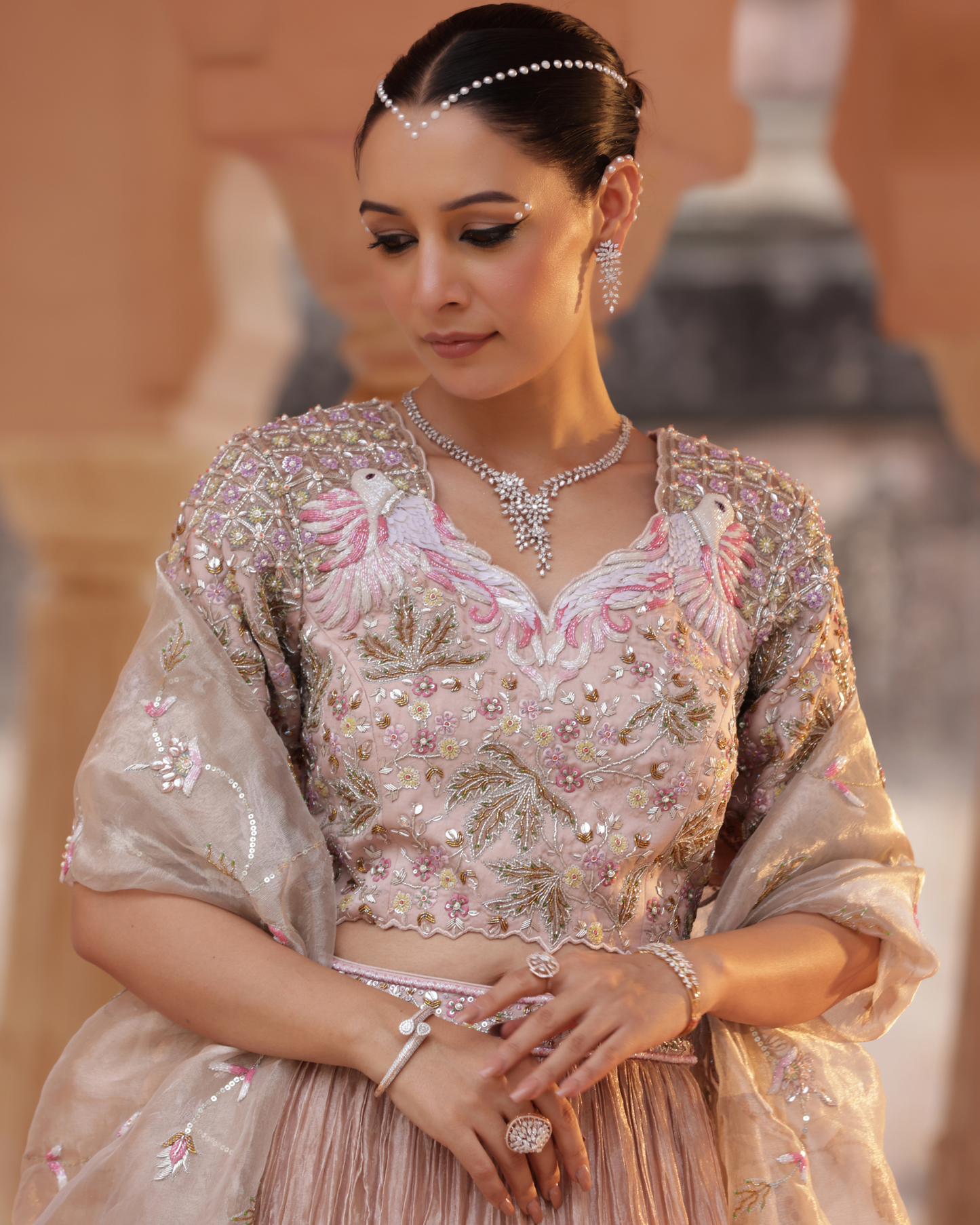 Pure Tissue Lehenga Set With Cutdana Work