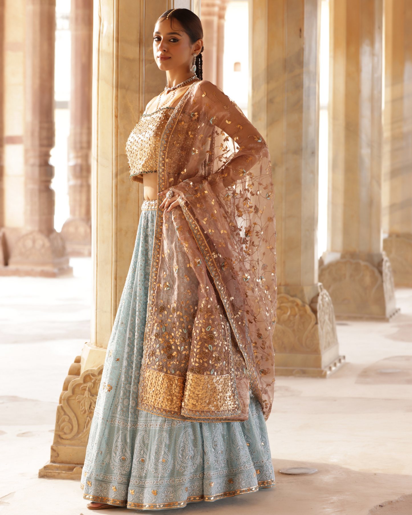 Contrasting Chikankari Lehenga Set