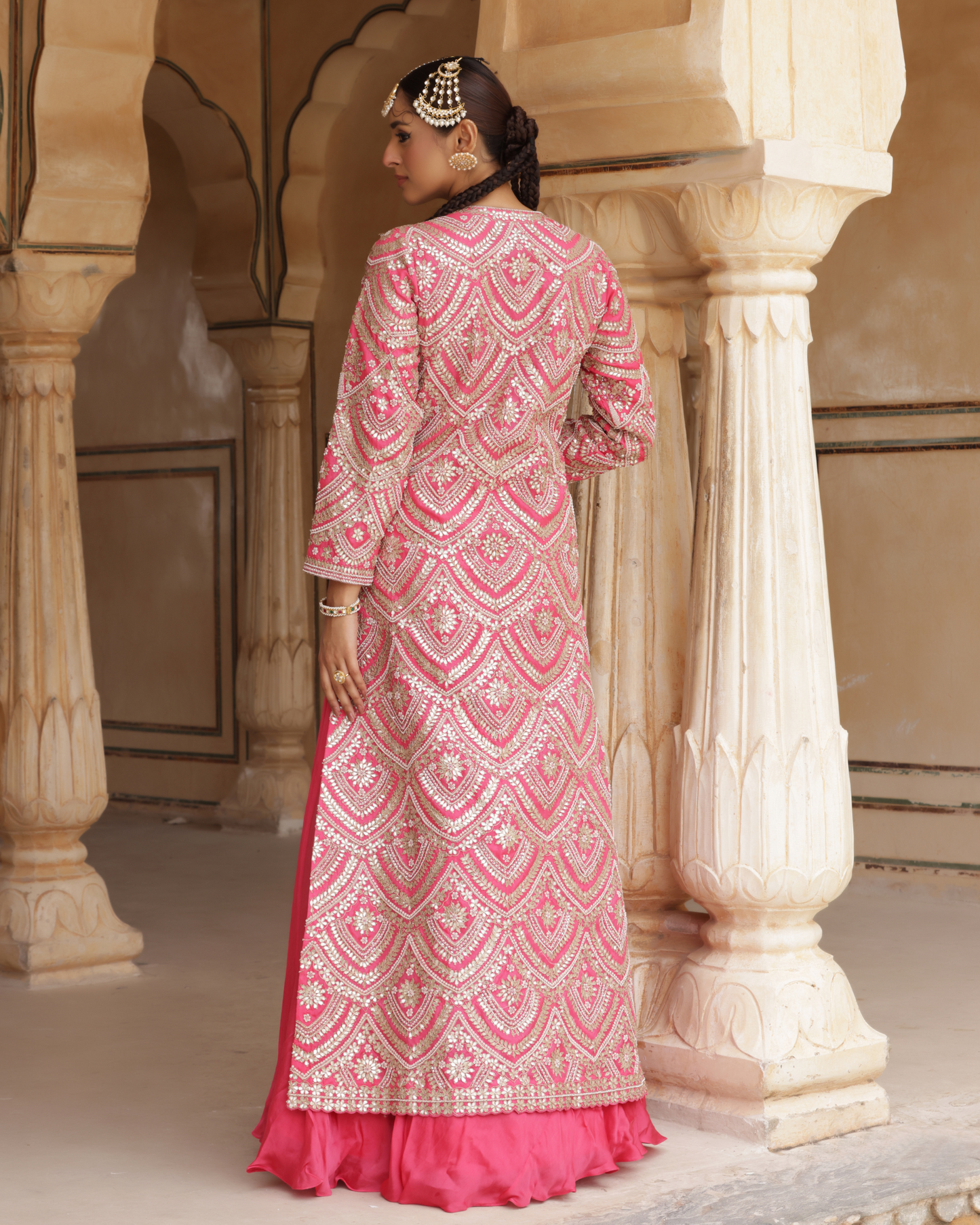 Pink Silk Jacket & Satin Skirt