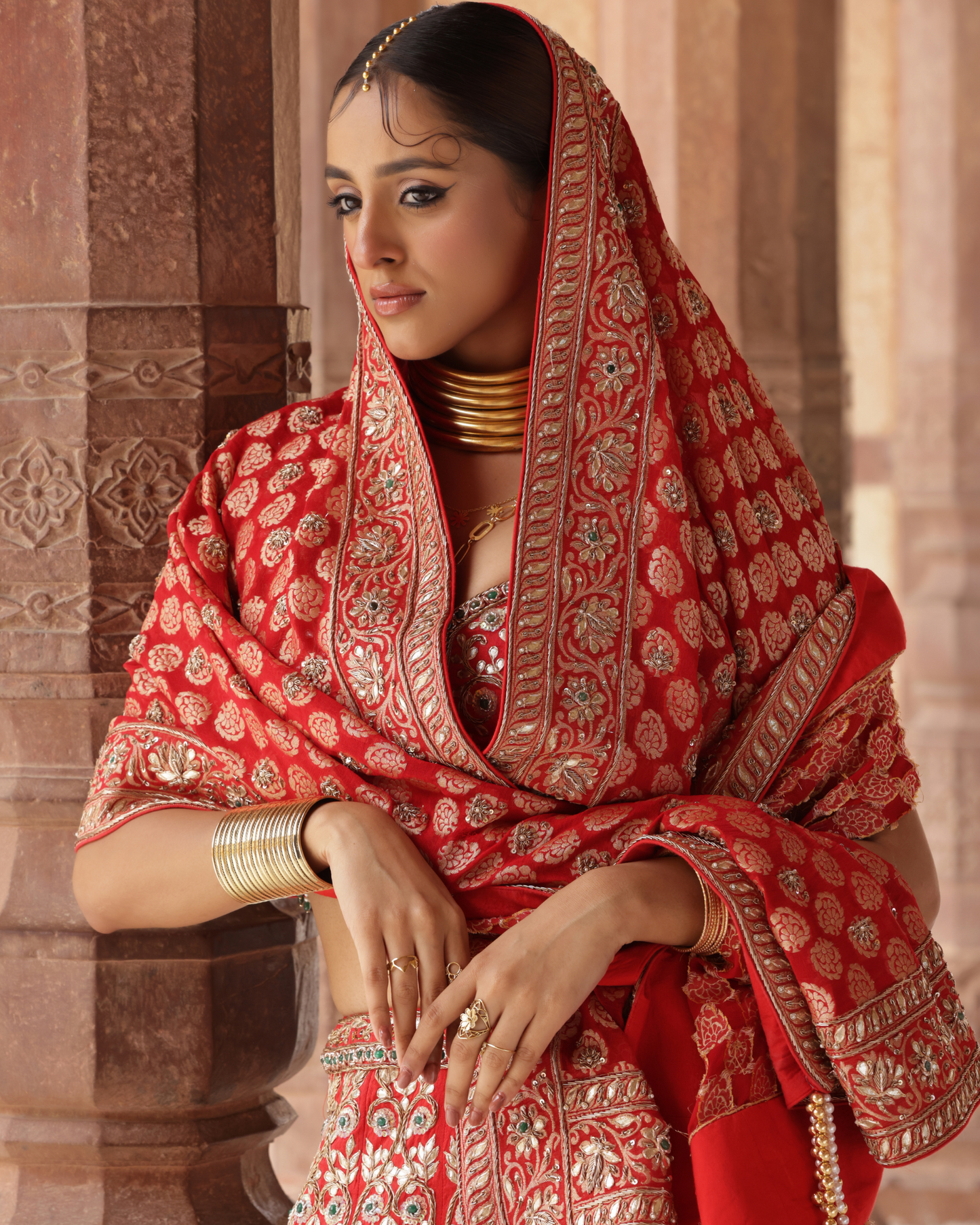 Mirror Embellished Banarasi Lehenga Set