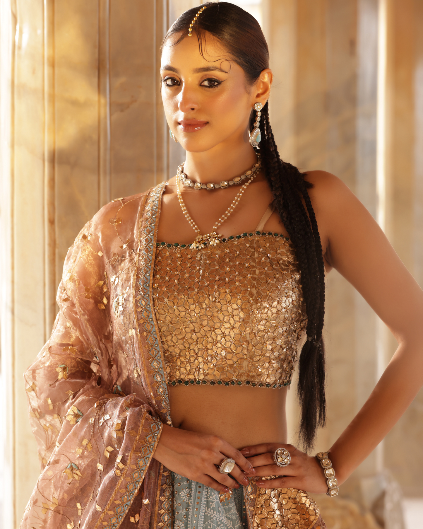 Contrasting Chikankari Lehenga Set
