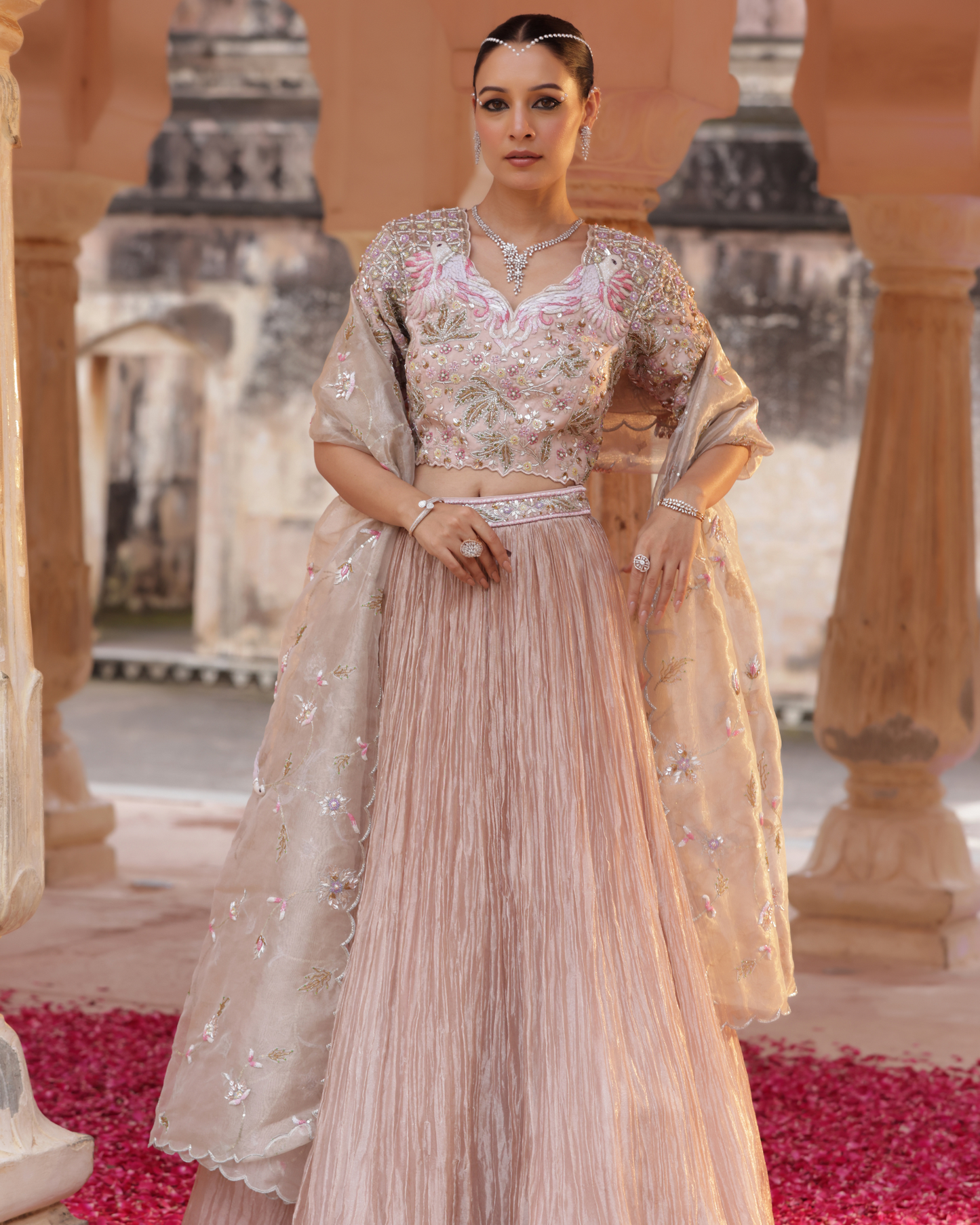 Pure Tissue Lehenga Set With Cutdana Work