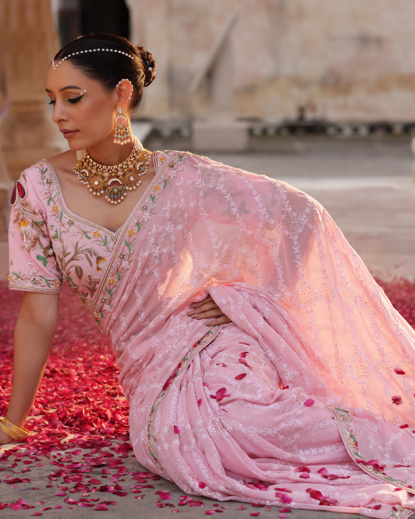 Georgette Saree With Chikankari And Zardozi Work