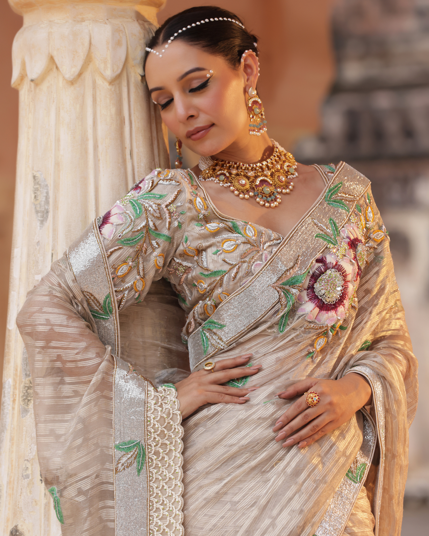 Blossom Handprint Tissue Saree