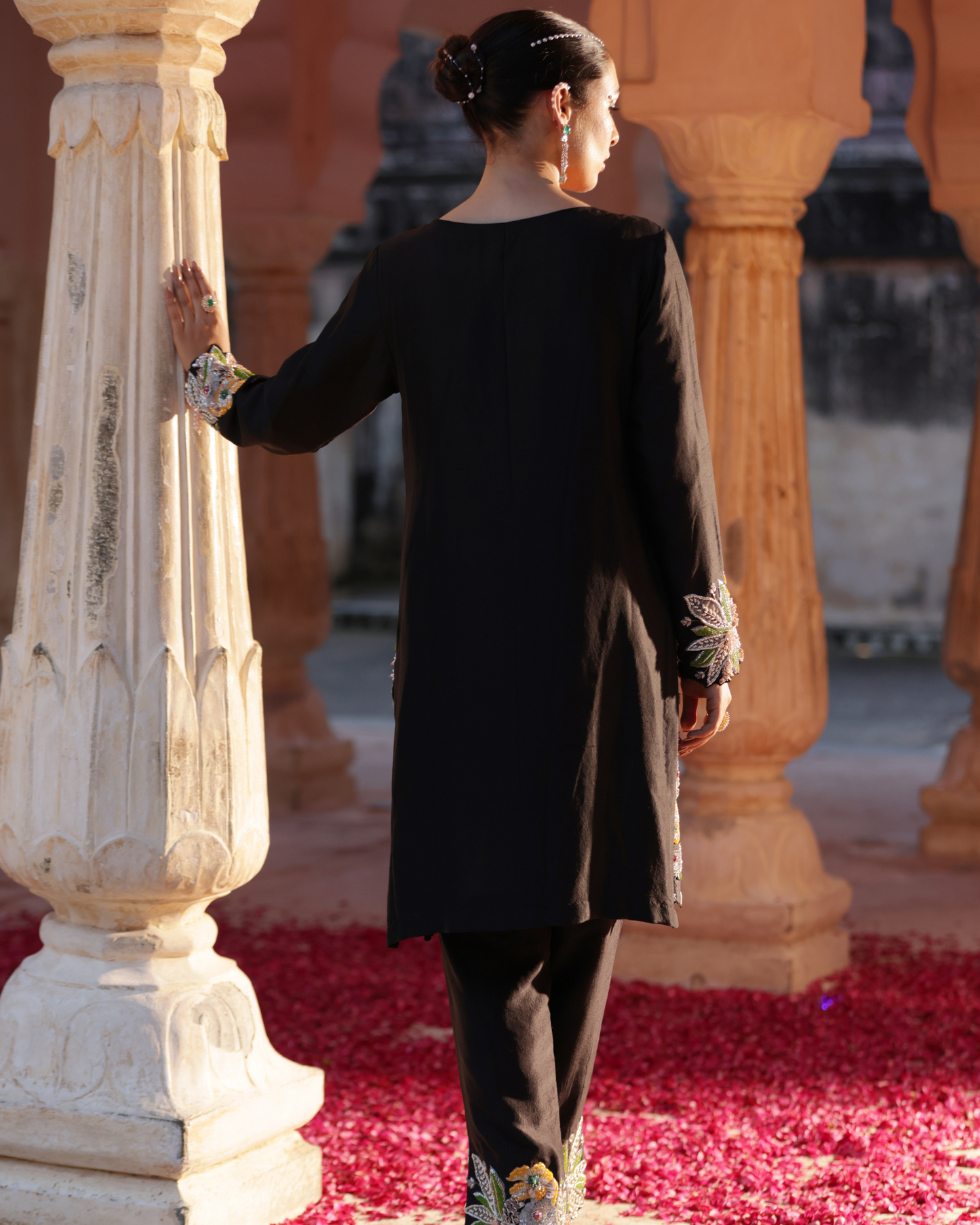Noir Dupion Silk Suit Set