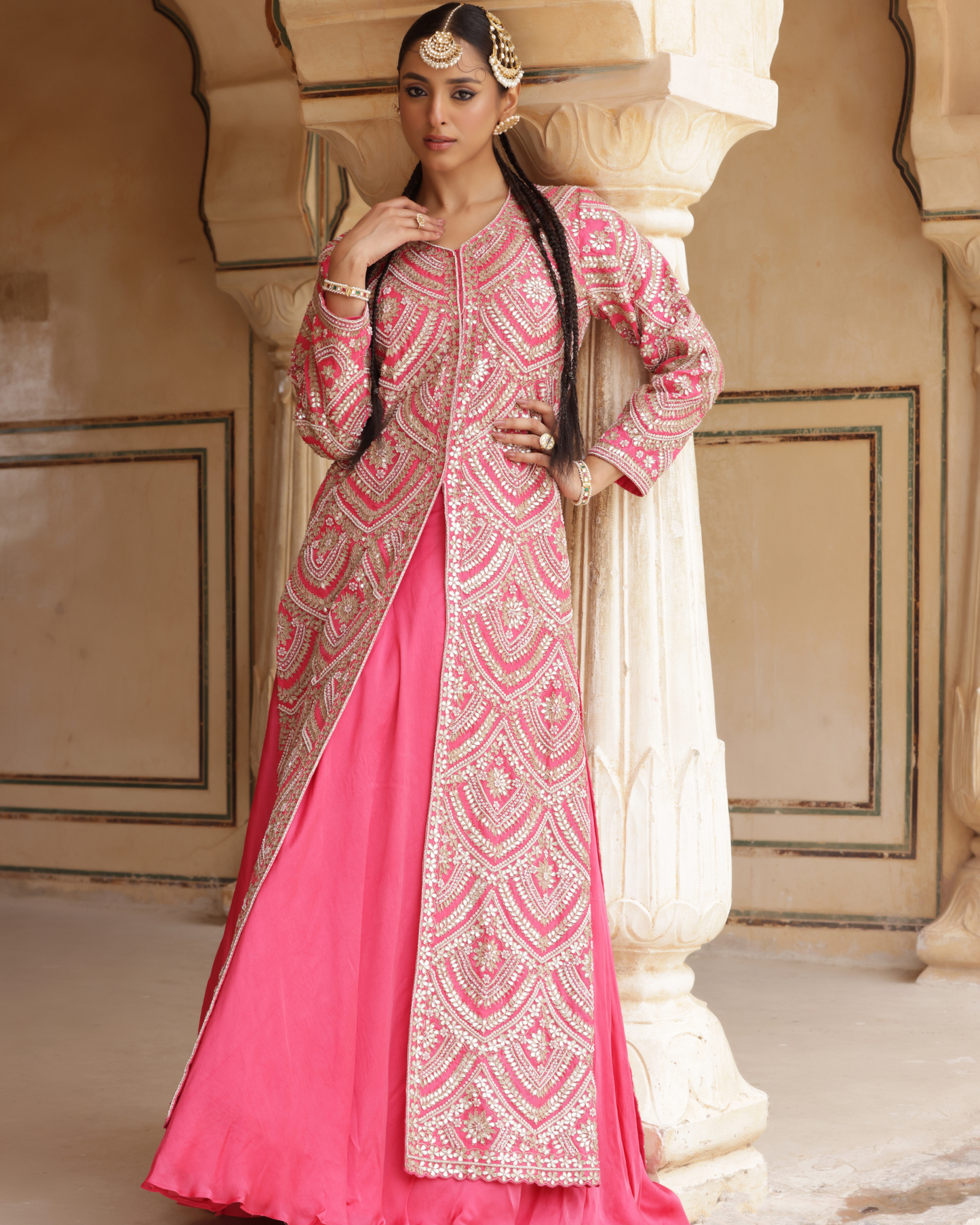 Pink Silk Jacket & Satin Skirt