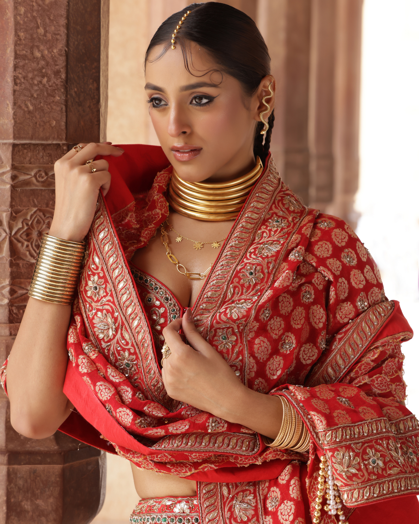 Mirror Embellished Banarasi Lehenga Set