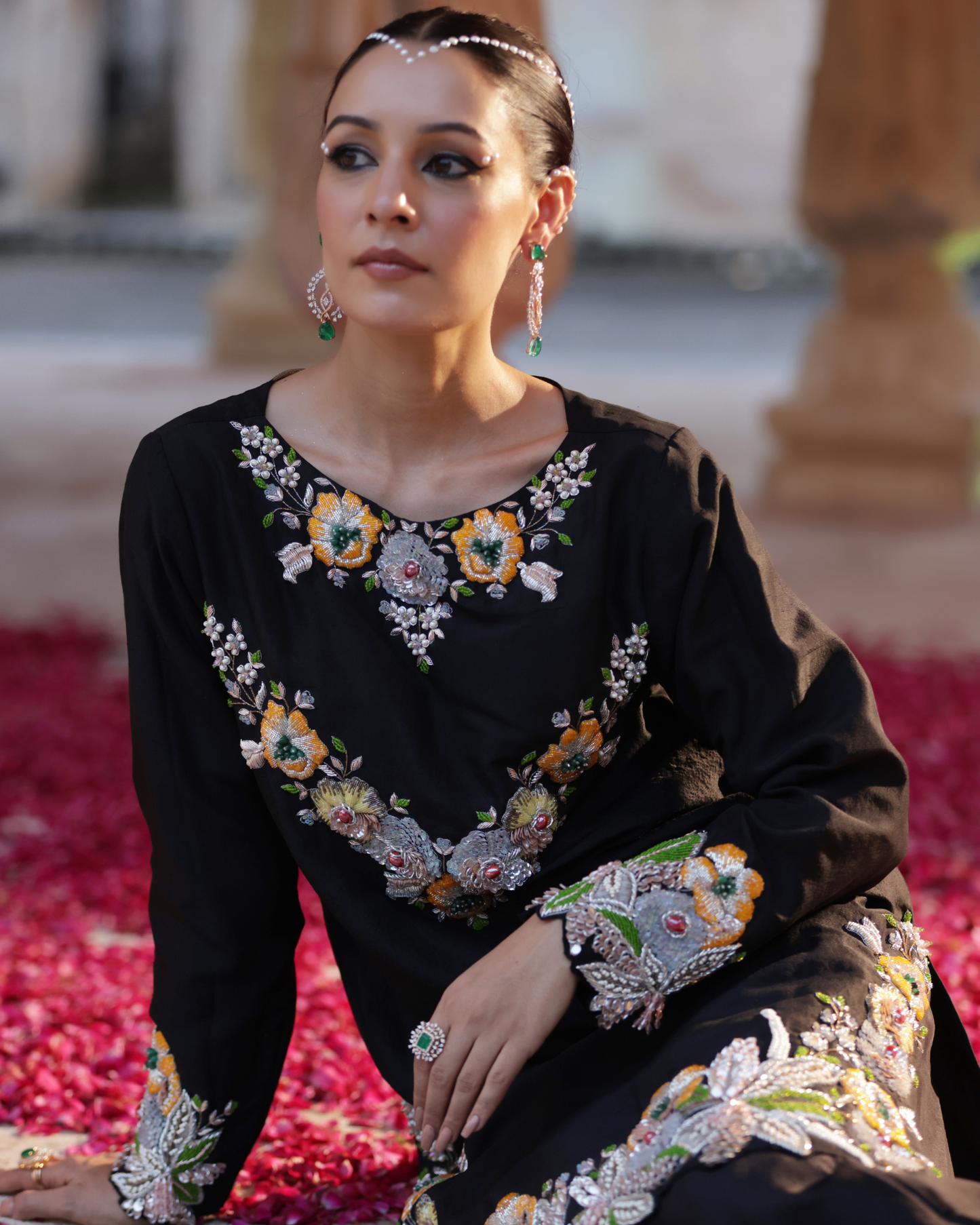Noir Dupion Silk Suit Set