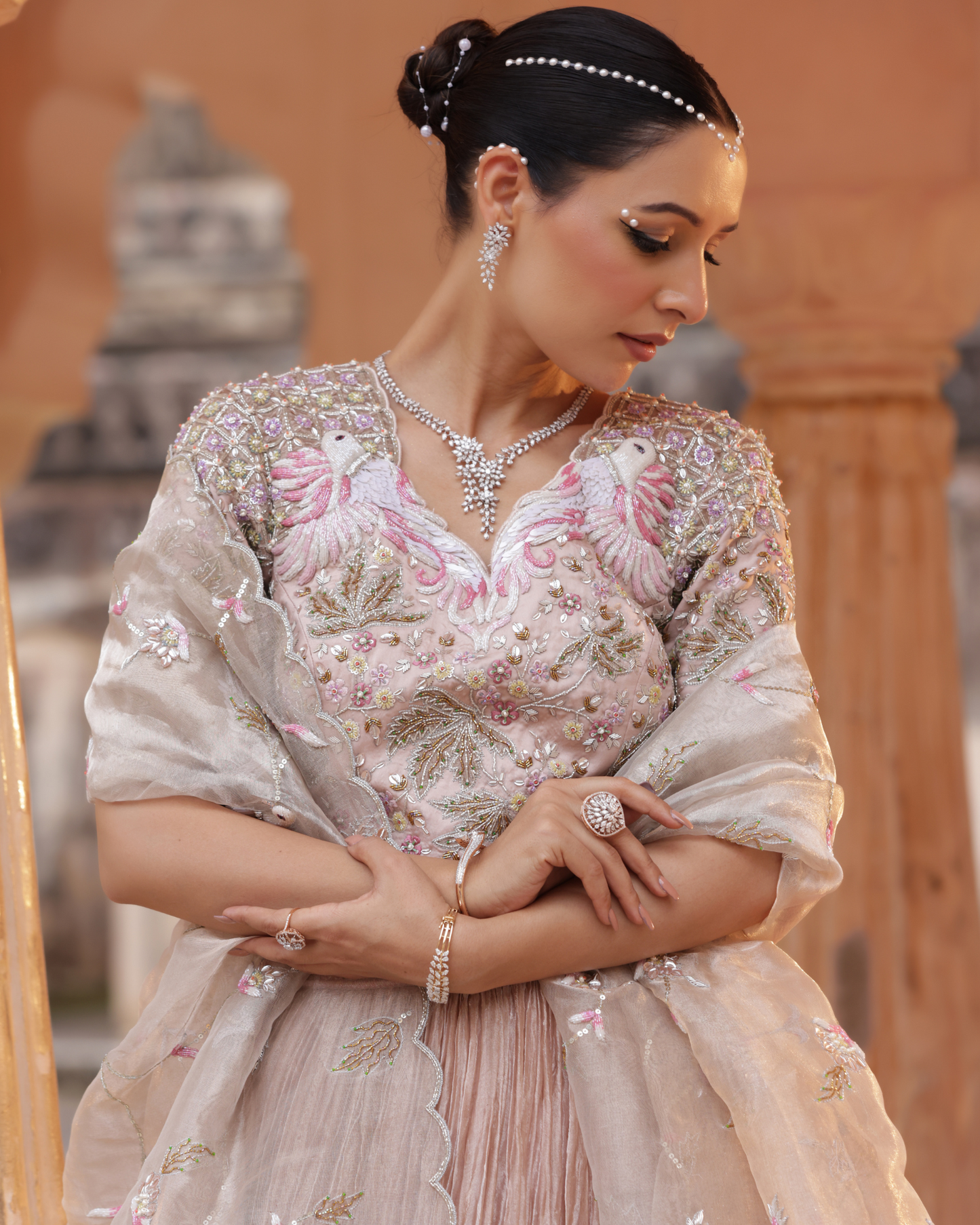 Pure Tissue Lehenga Set With Cutdana Work