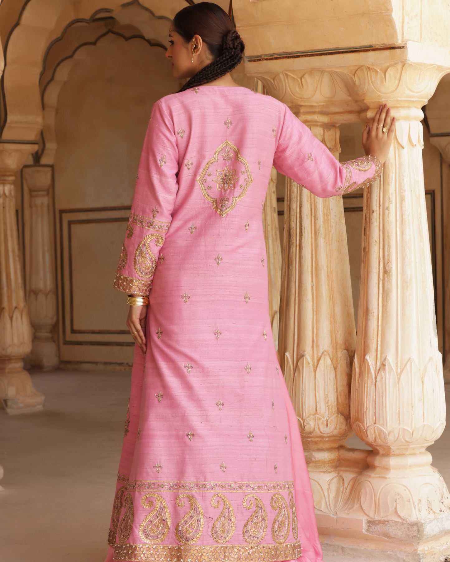 Silk Jacket Set With With Gota Work