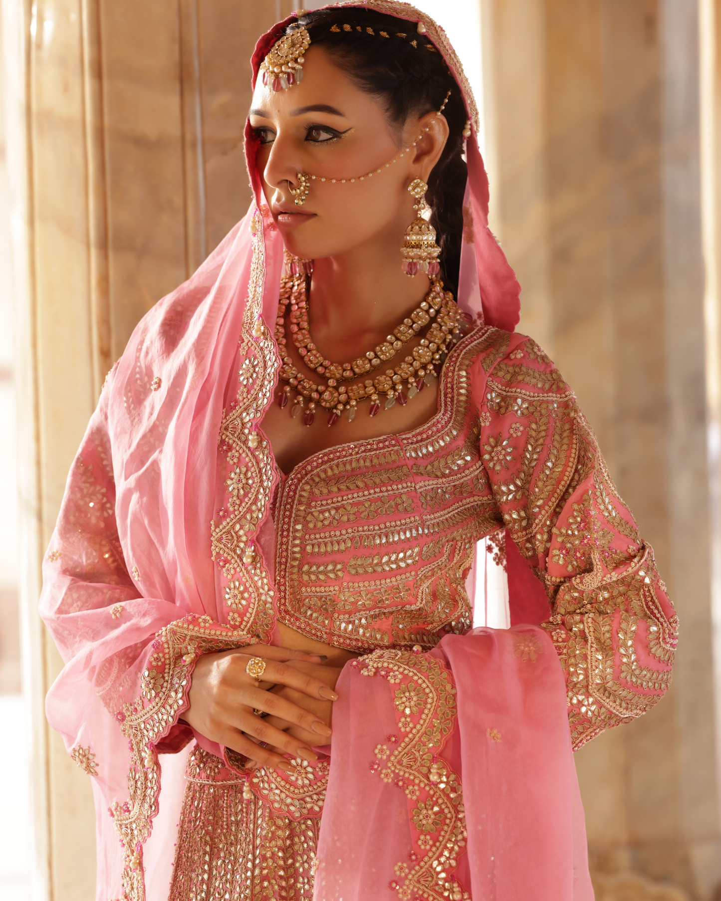 Organza Bridal Lehenga With Marori Work