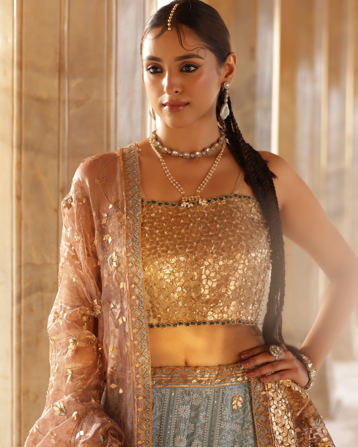 Contrasting Chikankari Lehenga Set