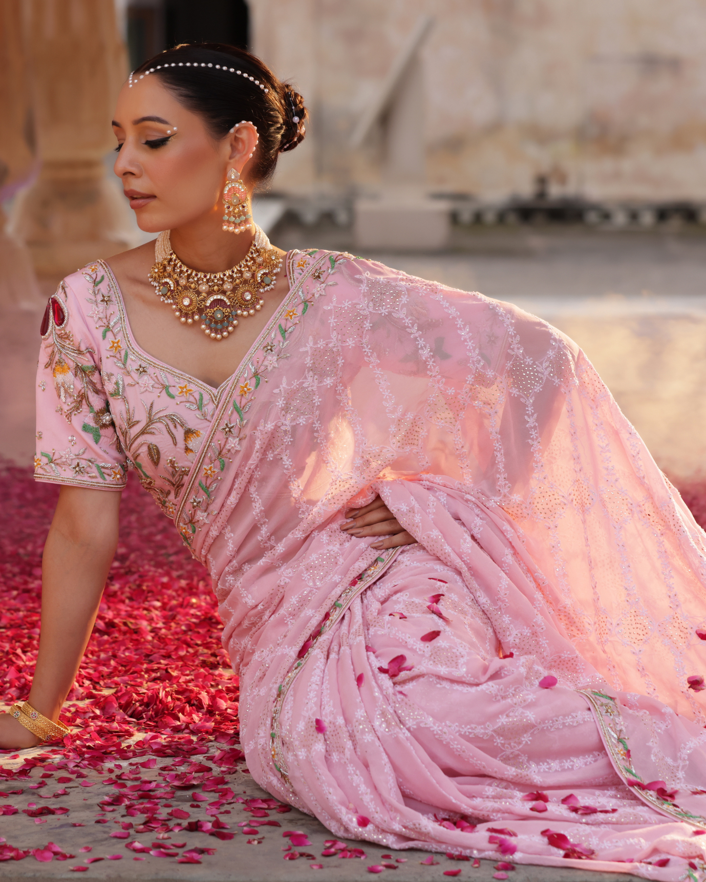 Georgette Saree With Chikankari And Zardozi Work