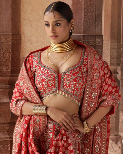 Mirror Embellished Banarasi Lehenga Set