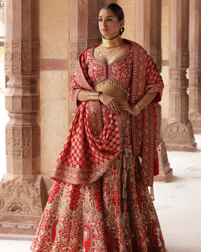 Mirror Embellished Banarasi Lehenga Set