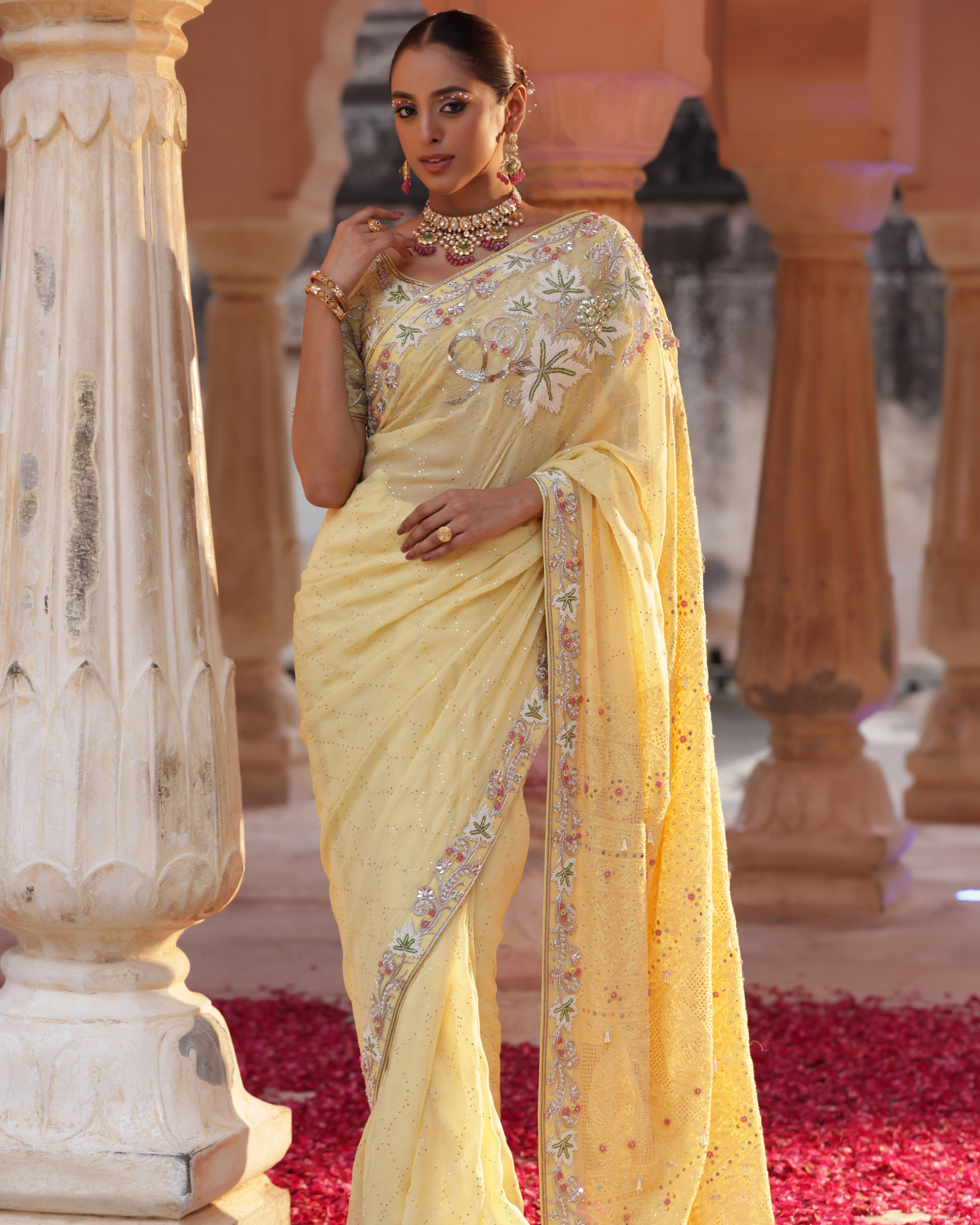 Chikankari Georgette Saree With Mukesh Work