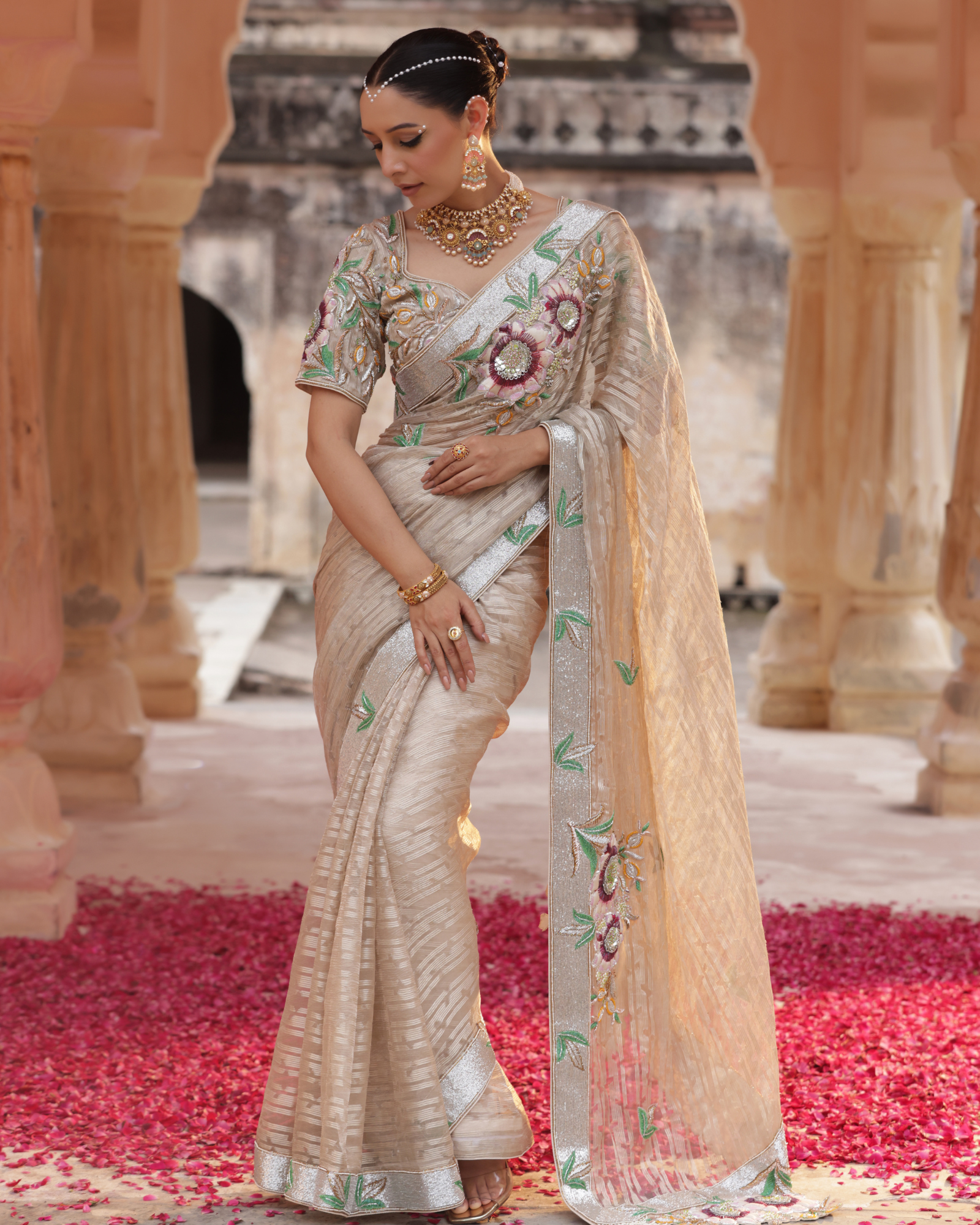 Blossom Handprint Tissue Saree