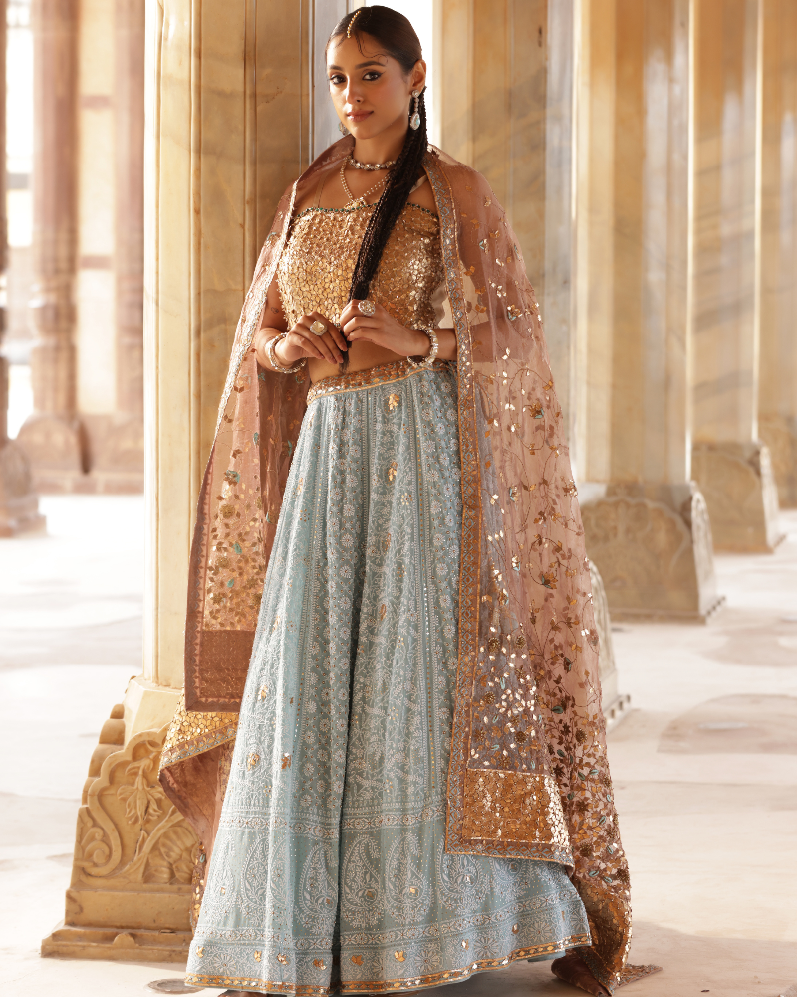 Contrasting Chikankari Lehenga Set