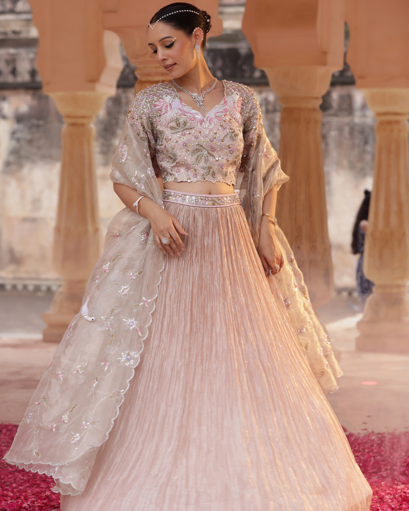 Pure Tissue Lehenga Set With Cutdana Work