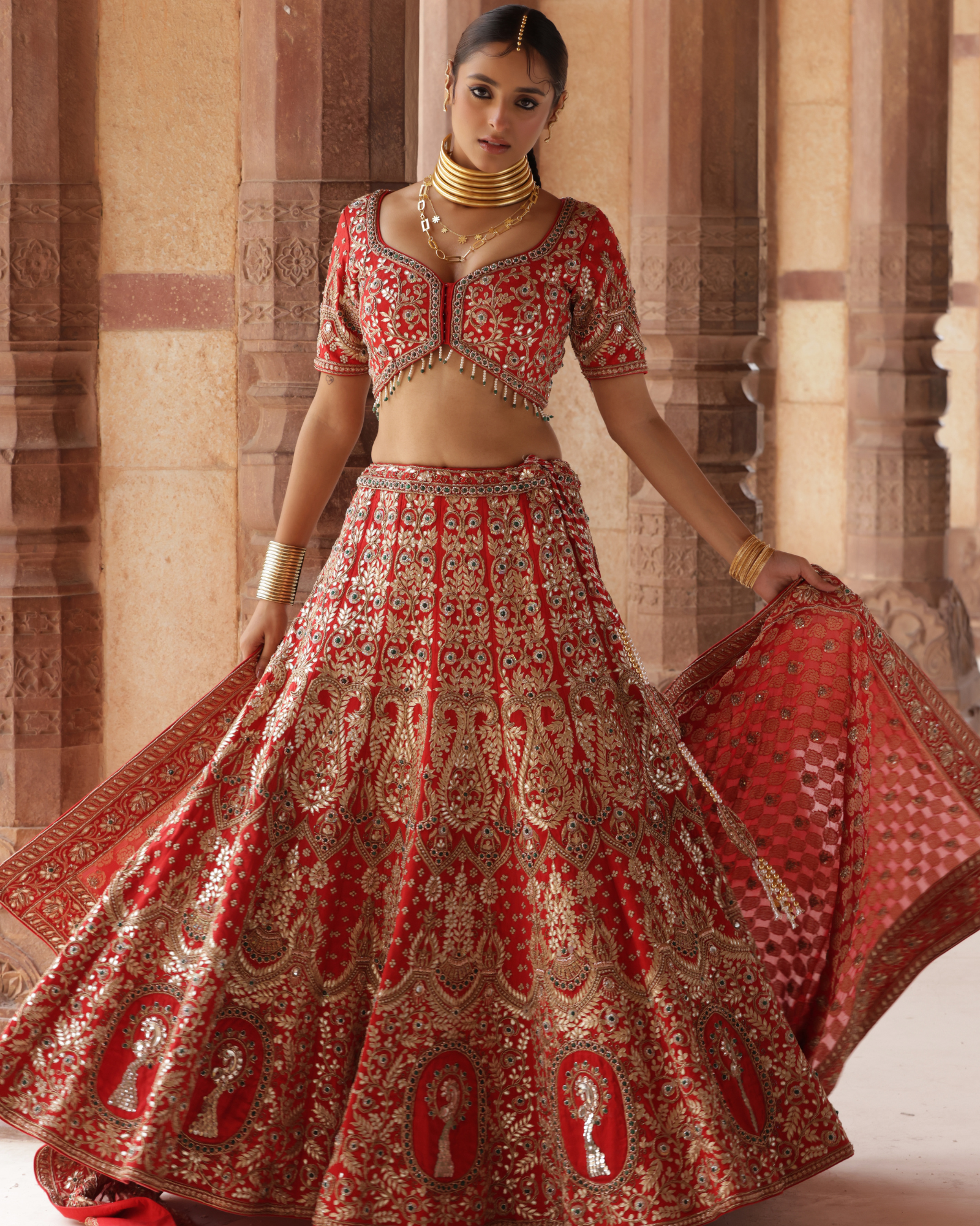 Mirror Embellished Banarasi Lehenga Set