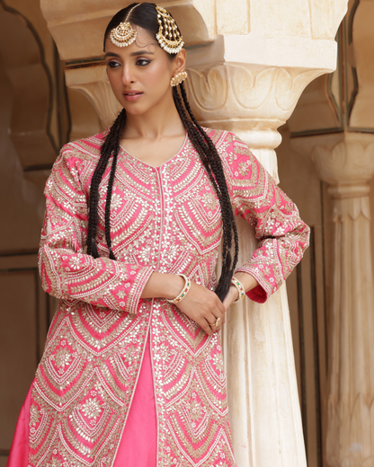 Pink Silk Jacket & Satin Skirt