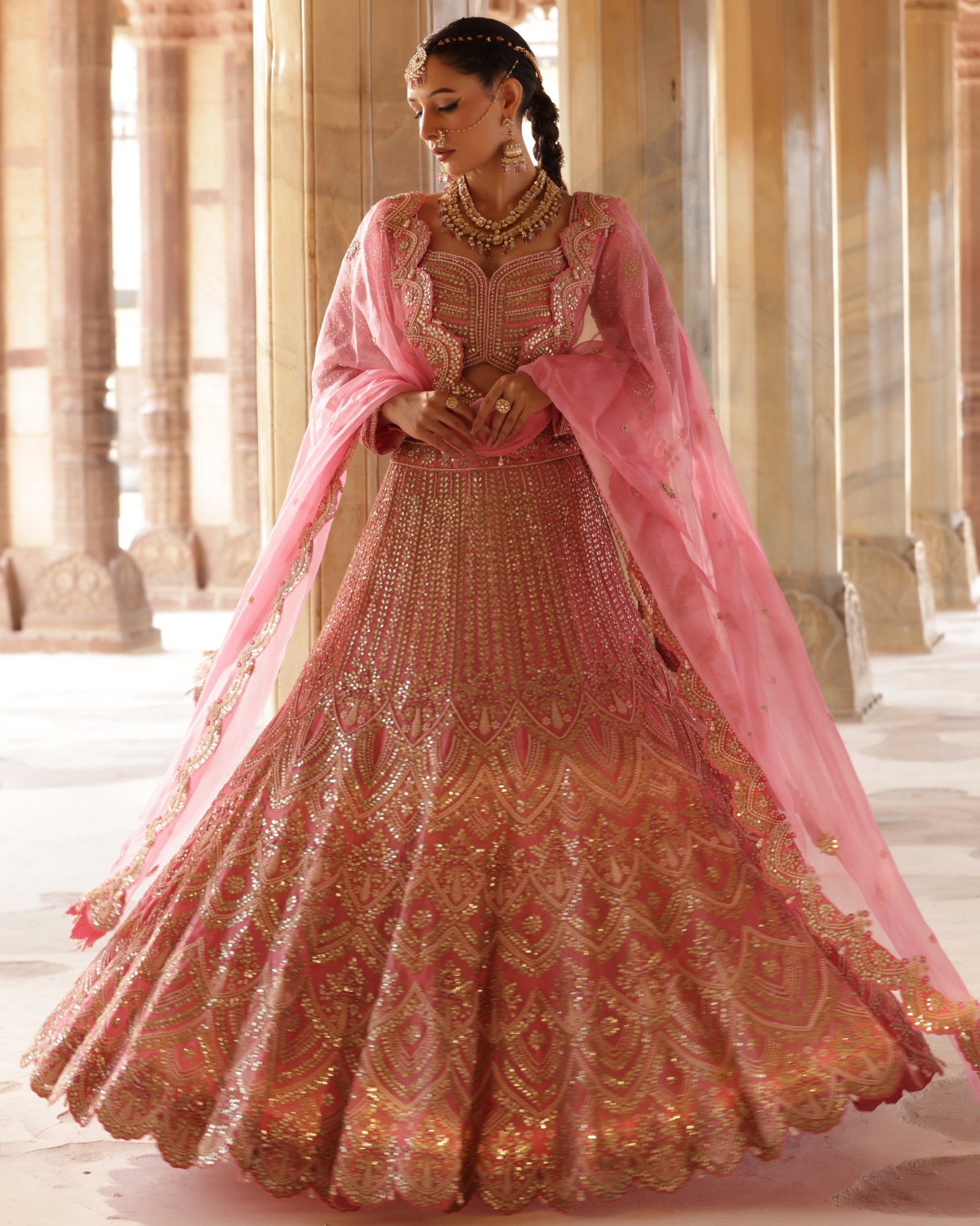 Organza Bridal Lehenga With Marori Work