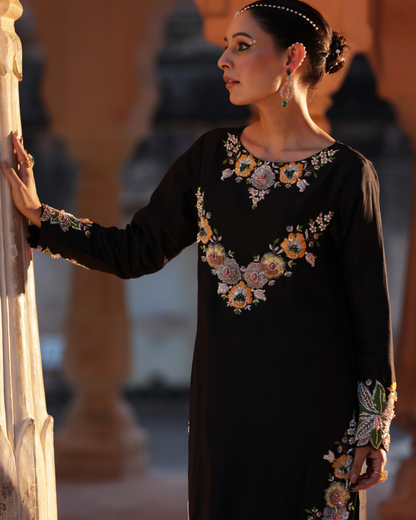 Noir Dupion Silk Suit Set