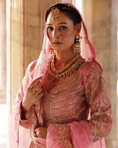 Organza Bridal Lehenga With Marori Work